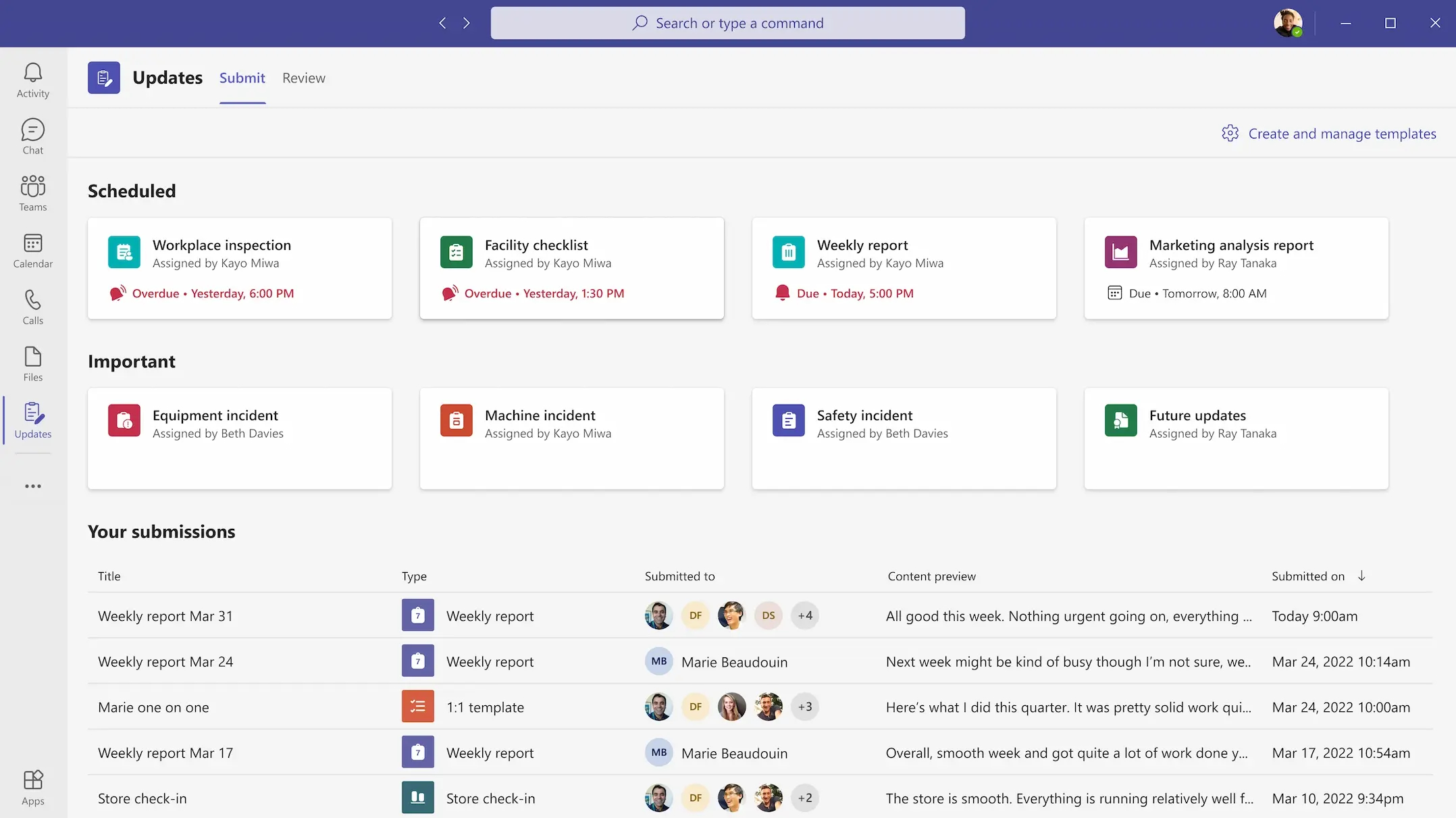 Microsoft teams application main interface layout with meetings calendar